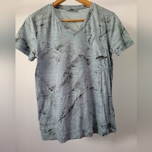 Icebreaker Merino Wool Linen Blend Mountain Print Tee Blue Grey Small Summer Top